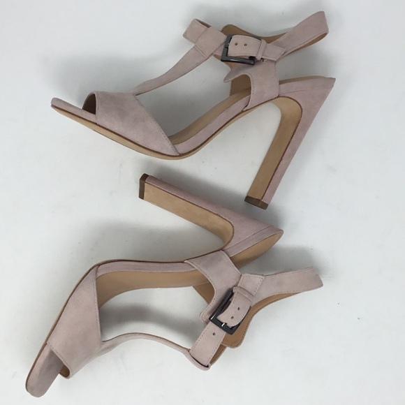 Halston Heritage Vera Pink T-strap Heeled Sandals. - Picture 7 of 14